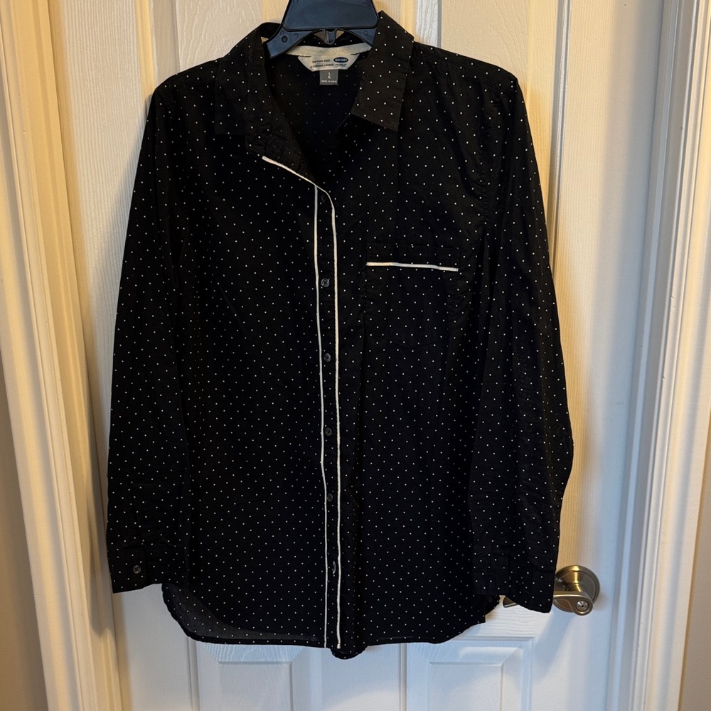Old Navy Black and White Polka Dot Tunic Shirt